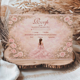 Cartão RSVP Quinceañera Jardim Rosa Bege