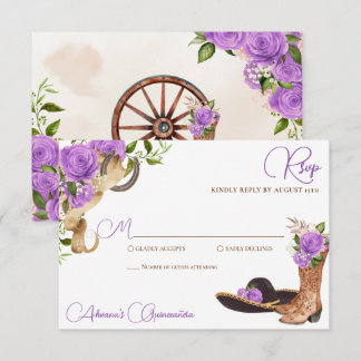 Cartão RSVP Quinceanera lavanda - Puro Charro Ocidental