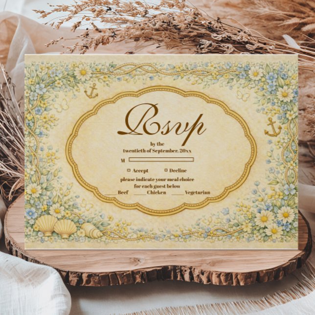 Cartão RSVP Quinceañera Margarida Costeira Vintage (Criador carregado)
