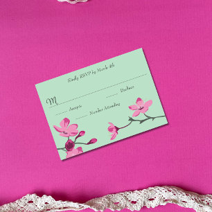 Cartão RSVP Quinceanera Rosa e Mint Green Cherry Blossom
