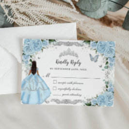 Cartão RSVP Quinceañera Sky Blue Floral Flowers Princesa