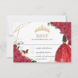 Cartão RSVP Quinceañera Sweet 16 15 Rosas vermelhas de anivers