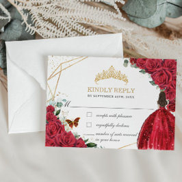 Cartão RSVP Quinceañera Sweet 16 Rosas vermelhas de aniversári