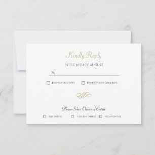 Cartão RSVP R.S.V.P. Clássico Dourado simples e branco simples