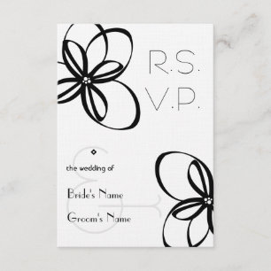 Cartão RSVP R.S.V.P. de Casamento Negro e Branco