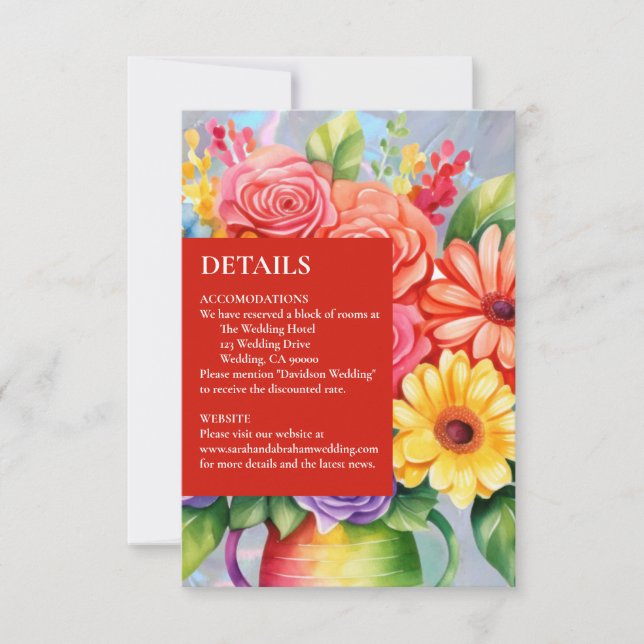 Cartão RSVP Rainbow Colorful Flowers Details Enclosure Cards (Frente)