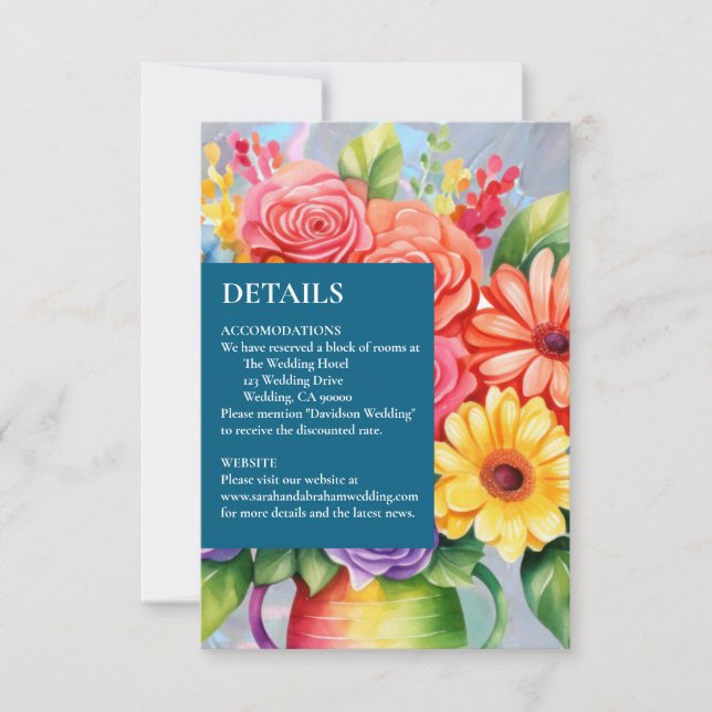 Cartão RSVP Rainbow Colorful Flowers Details Enclosure Cards (Frente)