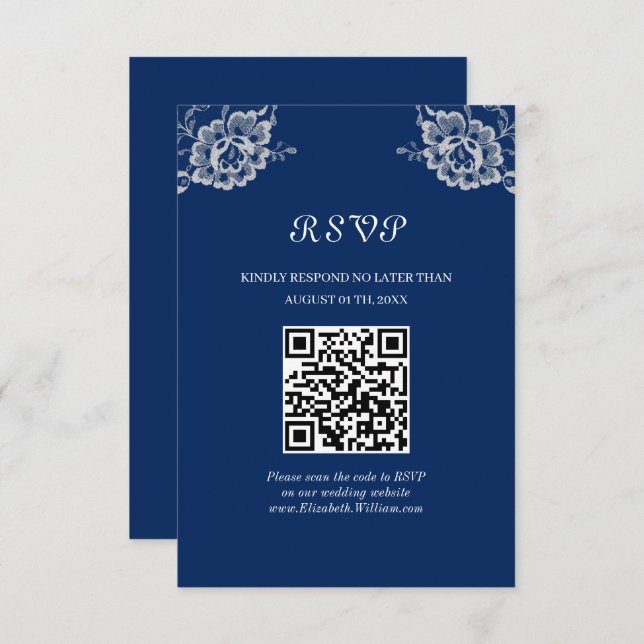 Cartão RSVP Raios Florais Elegantes no Casamento Azul Marinho (Frente/Verso)