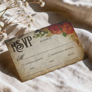 Cartão RSVP Ramalhetes de Rosas Vermelhas Escolhas de Refeição
