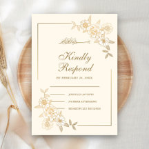 Ramo de Folhas Florais Creme e Dourado Casamento M