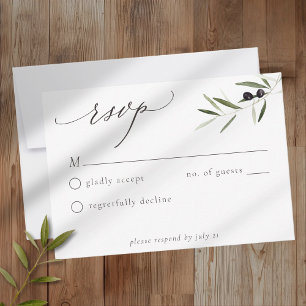 Cartão RSVP Ramo de Oliveira Aquarela Casamento Minimalista El