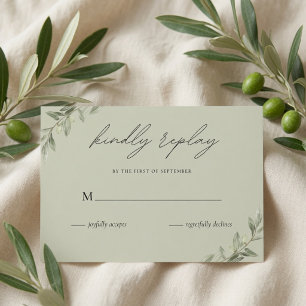 Cartão RSVP Ramo de Oliveira Elegante Casamento Verde