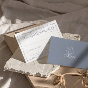 Cartão RSVP Ramos Elegantes em Azul Poeirento Boho Casamento d