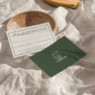 Cartão RSVP Ramos Verde Esmeralda Boho Casamento Antigo Estilo