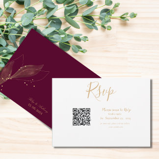 Cartão RSVP Real Casamento Burgundy Código qr minimalista