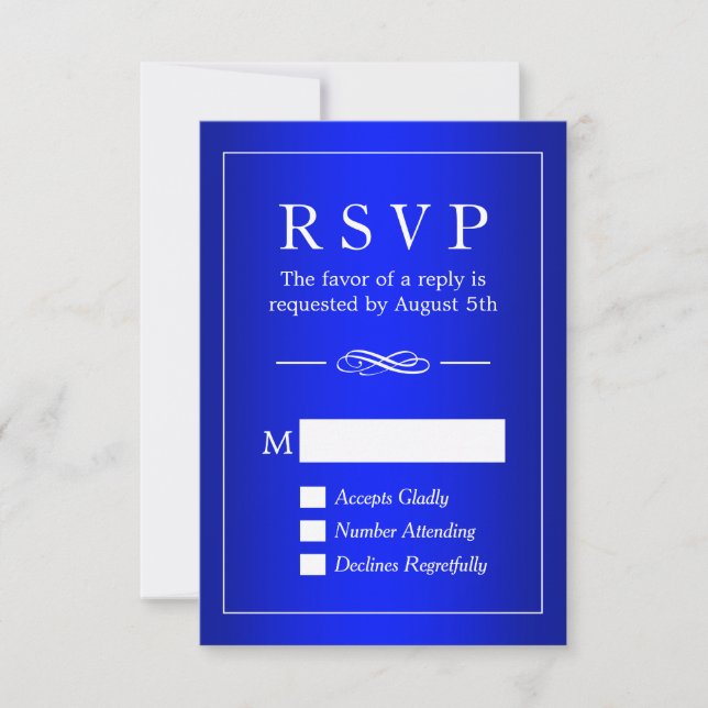 Cartão RSVP Real de Casamento Azul Simples e Sofis (Frente)