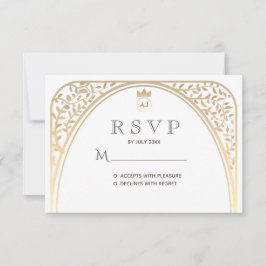 Cartão RSVP Real de Casamento de Monograma Dourado