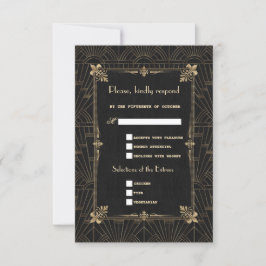 Cartão RSVP Real Dourada Fleur-de-Lis Art Deco 20s Casamento R