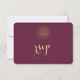 Cartão RSVP Real Flor Dourada da Vida Casamento Geométrico Sag