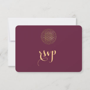 Cartão RSVP Real Flor Dourada da Vida Casamento Geométrico Sag