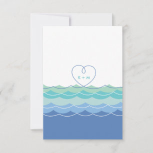 Cartão RSVP Recepção de Casamento à Beira-Mar com Ondas Azuis 