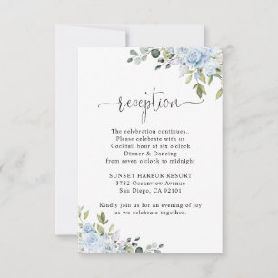 Cartão RSVP Recepção de Casamento Botânica em Azul Suave