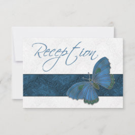 Cartão RSVP Recepção de Casamento Brocado de Borboleta azul