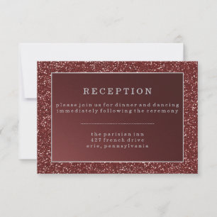 Cartão RSVP Recepção de Casamento com Estilo Marsala e Brilho
