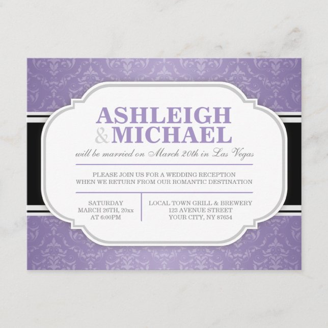 Cartão RSVP Recepção de Casamento com Tecido Adamascado Cinza  (Frente)