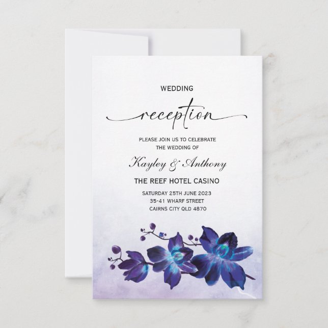 Cartão RSVP Recepção de Orquídea Azul Turquesa Roxa (Frente)