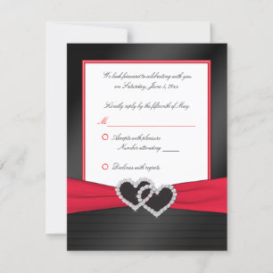 Cartão RSVP Red and Black Satin Pleats with Heart Reply Card