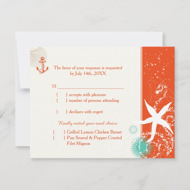 Cartão RSVP Red Aqua Ivory - Escolha de refeições náuticas de  (Frente)