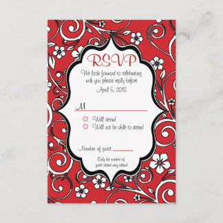 Cartão RSVP Red & Black Quinceañera