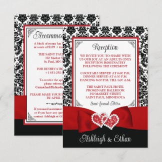 Cartão RSVP Red, Black, White Damask, Love Hearts Enclosure