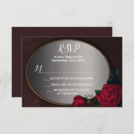 Cartão RSVP Red Blush Floral Silver Gray Mirror