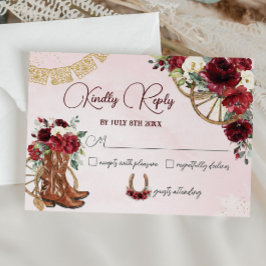 Cartão RSVP Red Burgundy Floral Charro West Quinceañera Respos
