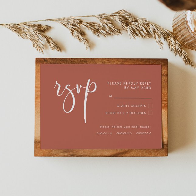 Cartão RSVP Red Clay Elegante com opção de refeiçã (Criador carregado)