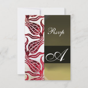 Cartão RSVP RED DAMASK VELVET TULIPS MONOGRAMA Borgonha Branca