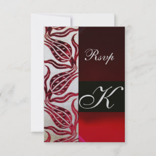 Cartão RSVP RED DAMASK VELVET TULIPS MONOGRAMA Burgunha Prata
