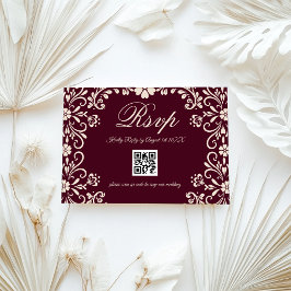 Cartão RSVP Red Floral Wedding QR