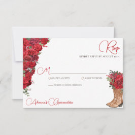 Cartão RSVP Red Floral Western Charro Quinceañera