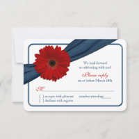 Red Gerber Daisy Marinho Blue Ribbon Casamento RSV