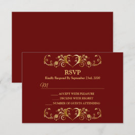 Cartão RSVP Red Golden Geometric Trendy Wedding