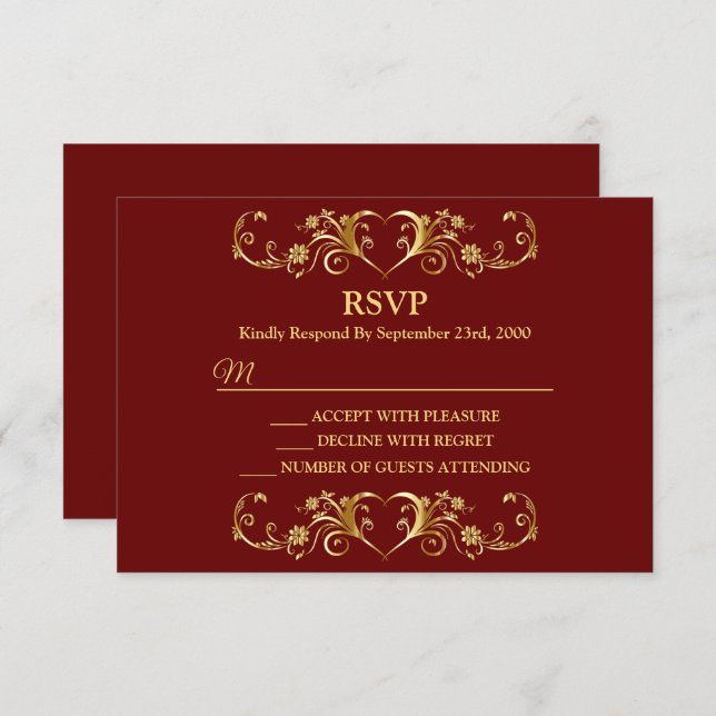 Cartão RSVP Red Golden Geometric Trendy Wedding (Frente/Verso)