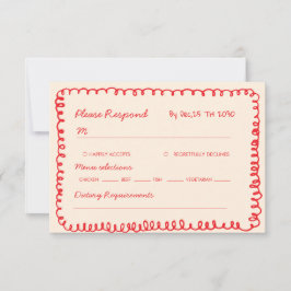 Cartão RSVP  red hand drawn heart whimsical wedding