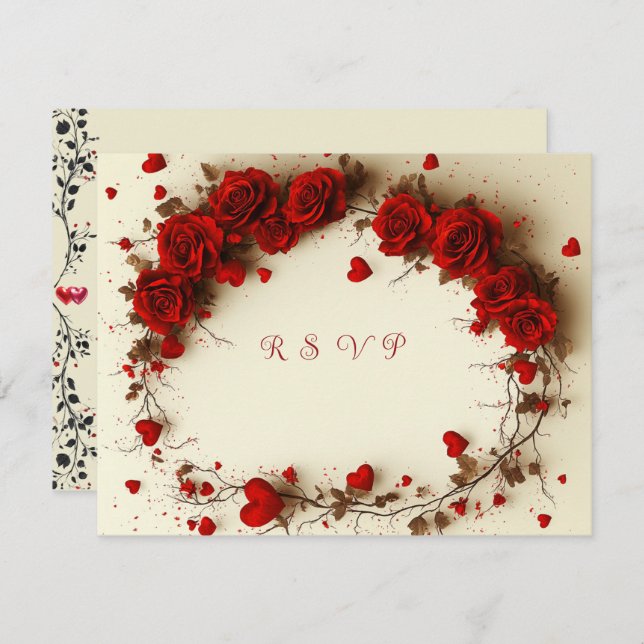 Cartão RSVP Red Hearts Valentine's Day Wedding (Frente/Verso)