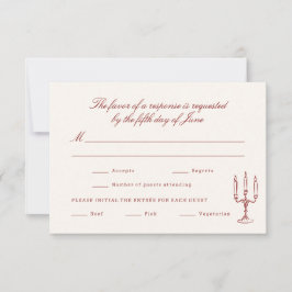 Cartão RSVP Red Illustrated Whimsical Wedding