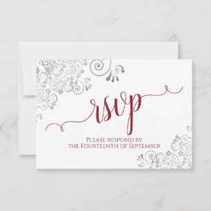 Cartão RSVP Red on White Elegant Calliografia Frilly Casamento