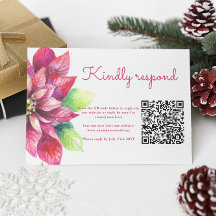 Red Poinsettia Winter Christmas Weding QR Code