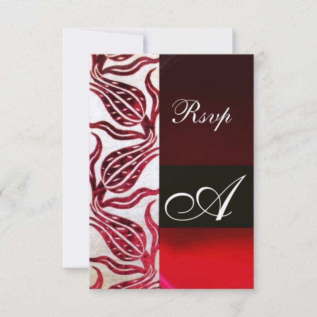 Cartão RSVP RED VELVET TULIP MONOGRAM Burgundy Champagne White (Frente)